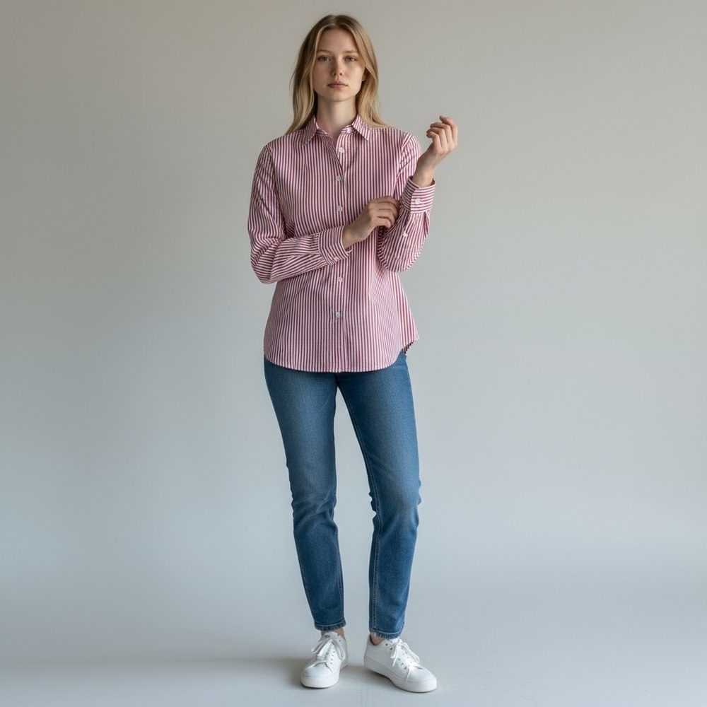 Lands' End Women's Pink Striped Button-Up Blouse, Plus Size 18